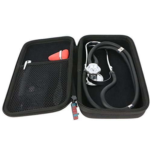 Khanka Hard Travel Case Replacement for 3M Littmann Classic III Stethoscope - Extra Room for Taylor Percussion Reflex Hammer and Reusable LED Penlight (Full Black)