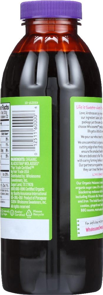 Wholesome Sweeteners Molasses - Organic - Blackstrap - Unsulphured - 16 oz - case of 12
