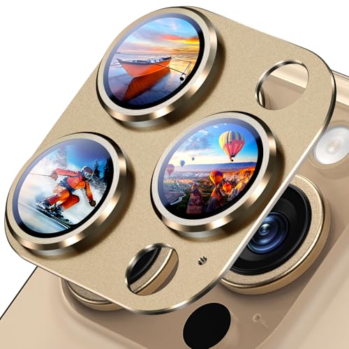 Image of Uyiton Compatible with iPhone 16 Pro /iPhone 16 Pro Max Camera Lens Protector - [Not Easy to Break][Strong Adsorption][Case-Friendly] Metal Tempered Glass Rear Camera Screen Cover - Desert Titanium