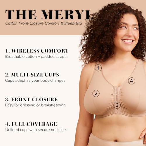Image of LEADING LADY, Meryl, Front-Closure Cotton Bra, Comfort Sleep for Women, Breathable, Unlined, Full Coverage, Wireless, 36A-56H