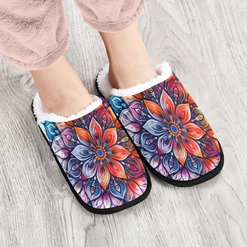 Tie Dye Mandala Plush Slippers for Women Men Warm Comfortable Travel Spa Slipper Non-slip House Shoes4