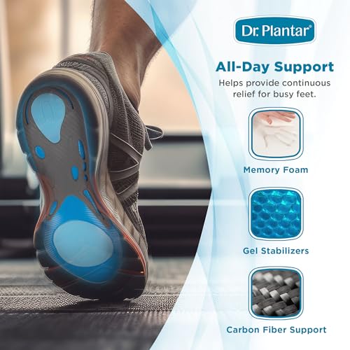 Dr. Plantar Insoles for Men, Arch Support, Memory Foam, Sizes 8-12, 3/4 Length - image 4