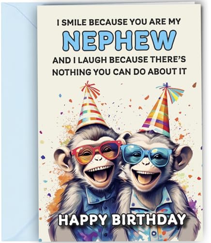 Oscar Finks Funny Nephew Birthday Card Monkeys Laughing I Smile Because Greeting Card #1654
