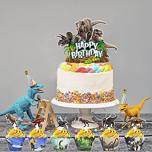 Dinosaur Cake Toppers 49 Pcs , Dinosaur Cupcake Wrappers And Toppers Supplies , Dinosaur Cake Decorations For Baby Shower Kids Party And Jurassic Dinosaur Birthday Party Supplies #TOP6