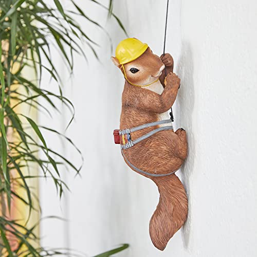 Climbing Squirrel Figurine Garden Wall & Tree Decor Statues, Animal Backyard Accessories, Hang On Wall, Yard Art Squirrel Gifts Figure Indoor And Outdoor Lawn Squirrel With Helmet Funny Decoration 12" #TOP1