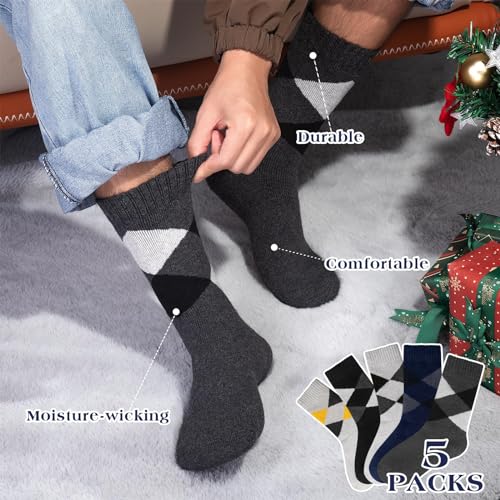 Reamphy 5 Pack Men's Merino Wool Socks Winter Thick Warm Thermal Crew Boot Socks Hiking Camping Presents for Him Dad Husband4
