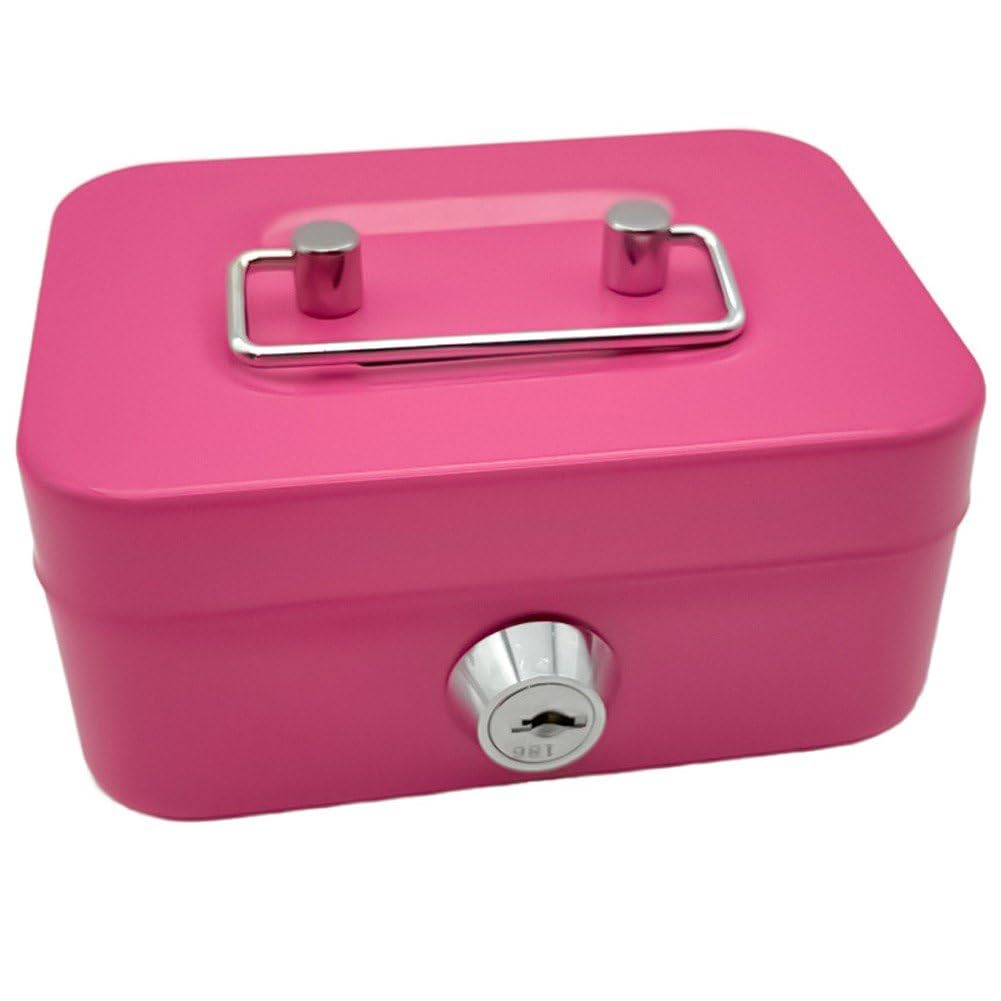 Sanfly Pink Metal Piggy Bank With Key Lock, Money Saving Box For Children Money Saving Box Small Storage Box With Handle For Coin Cash