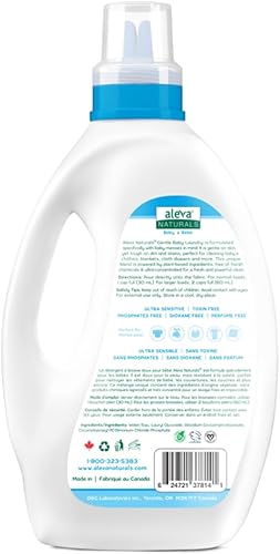 Miniatura 4 de Aleva Naturals Gentle Baby Laundry, fórmula eficaz a base de plantas, líquido de lavandería, sin fragancia, resistente a las manchas y la suciedad,