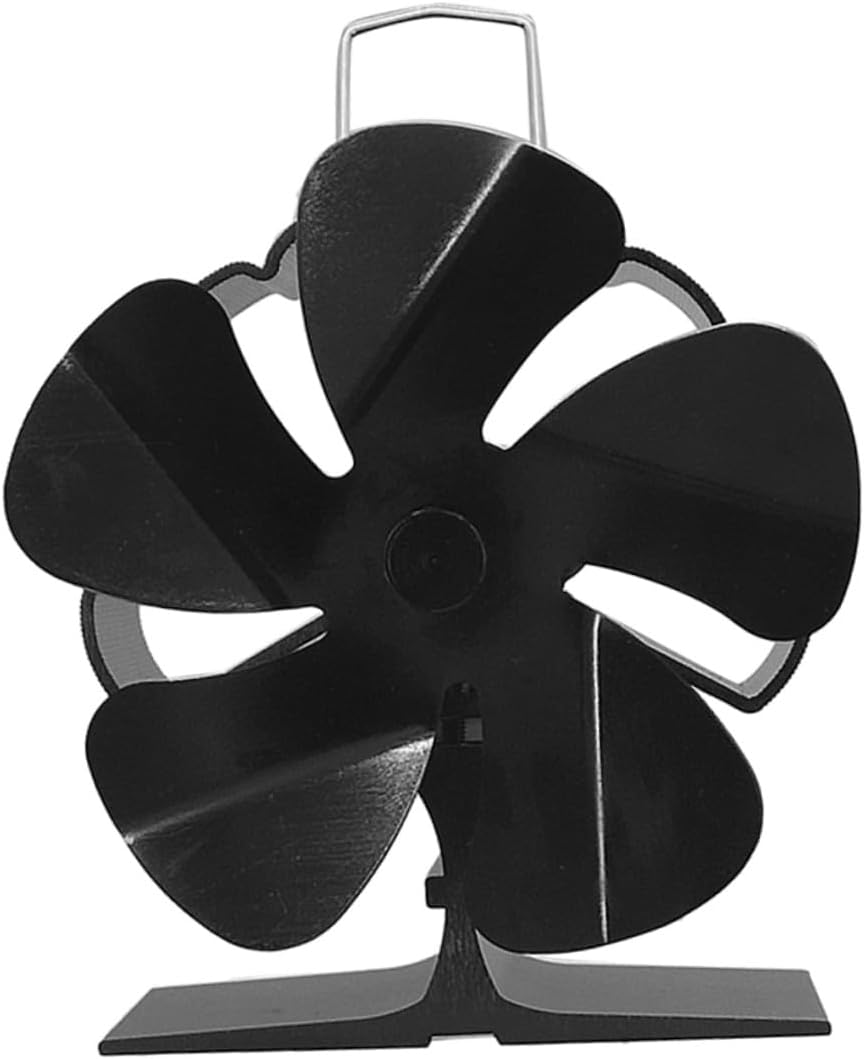 PRETYZOOM Compact Five-blade Silent Heat Powered Stove Fan for Fireplace, Black Warm Air Circulation Fan for Home and Outdoor Use