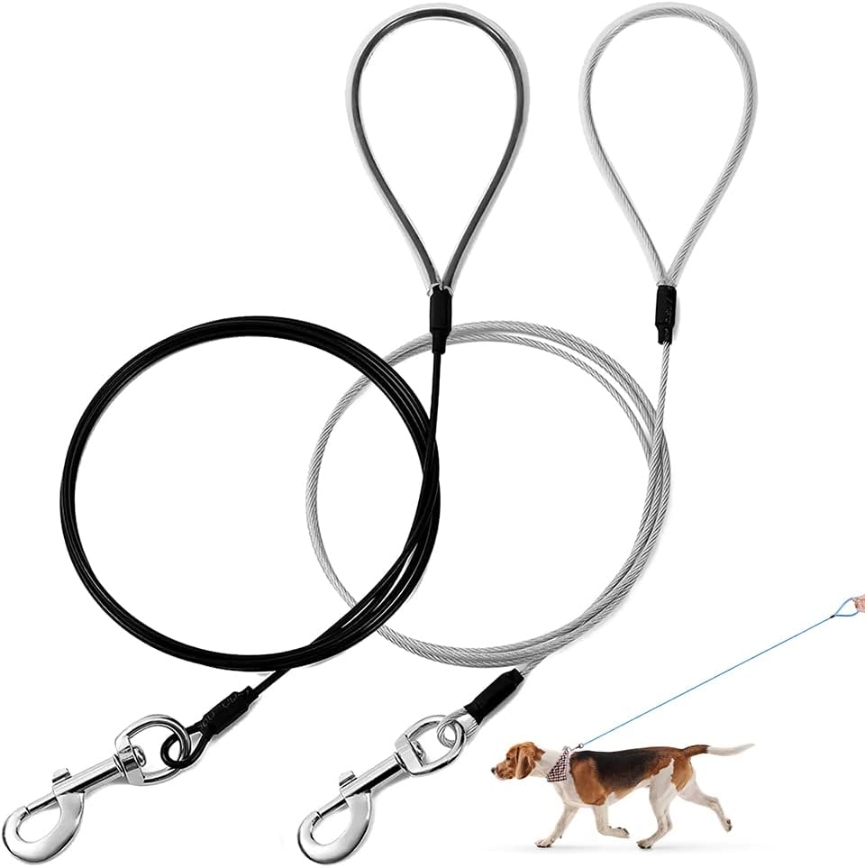 Mi Metty Chew Proof Dog Leash,6FT Heavy Duty Metal Cable Made of Coated Wire Rope,Dog Chains Great for Medium and Large Dogs (Black+Transparent, 2 Pack)