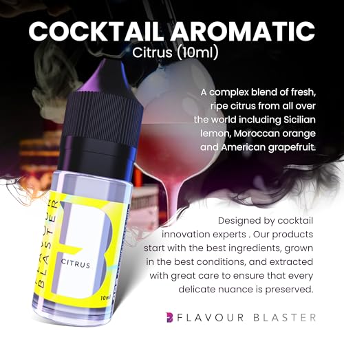 FLAVOUR BLASTER Citrus Aromatic Refill for Cocktail Smoke Bubble Gun - 10ml | Elevate Drinks & Food with Fresh & Sweet Fruit Flavors | 250 Aroma Clouds per Bottle | Vegan, Pure & Natural Ingredients