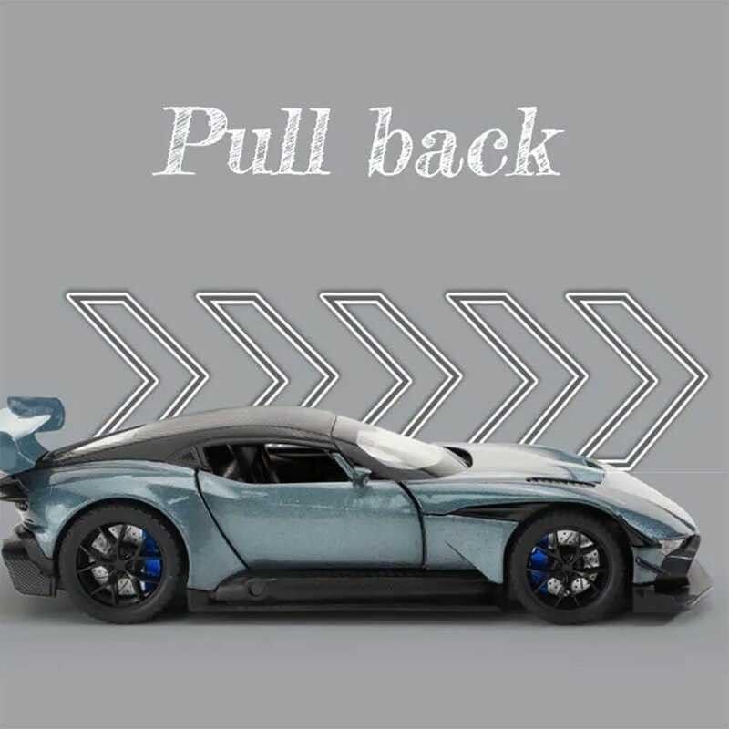 Image of Model Car Exclusive Alloy Metal Pull Back Die-cast Car Metal Pullback Toy car with Openable Doors & Light Music Best Gifts Toys Kids (1:32 Scale Aston Martin Vulcan - Grey)
