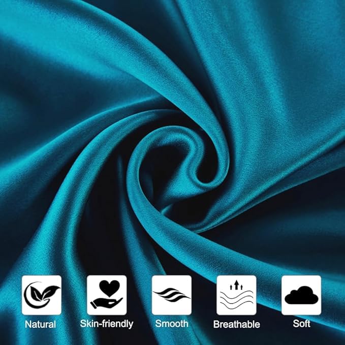Image of RAGGLE Satin Silk Pillowcase for Hair and Skin Standard Size 18 inchX 28 inch with Soft Breathable Smooth Cooling Pillow Covers for Sleeping or Pillow Protector (2, Teal Blue)