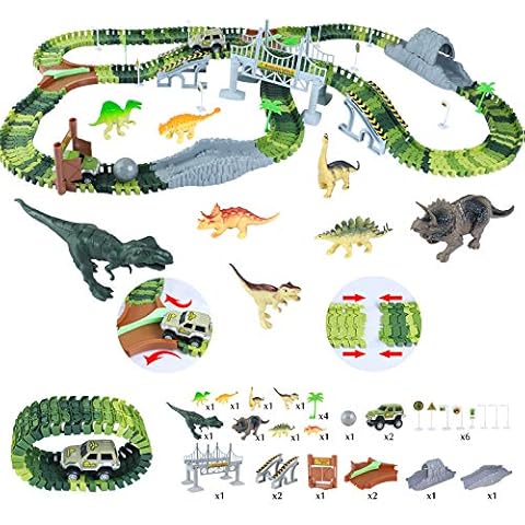 Nuheby Dinosaur Car Tracks for Kids Toys - 264Pcs Flexible Racetrack Dinosauro world Train Toy Cars for Toddlers, Birthday Gifts Educational Toys for 3 4 5 6 Year Olds Boys Girls Cover