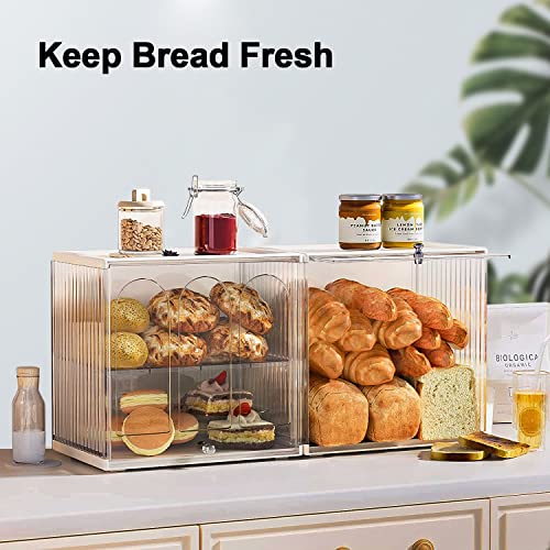 Hjw Stylish Bread Box For Kitchen Countertop - Clear Double Layered Bread Container For Freshness - Vintage Kitchen Decor Organizer And Bread Storage Solution #TOP6