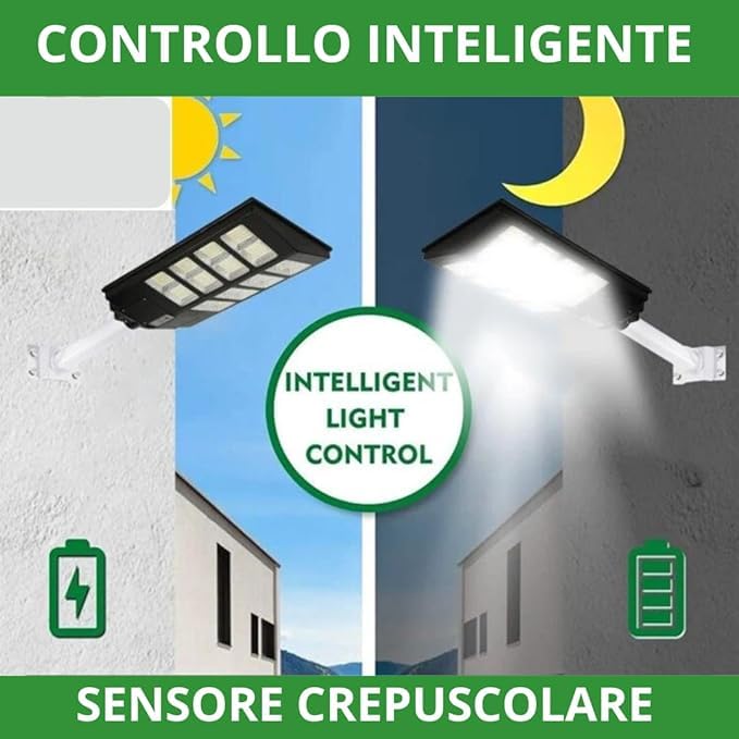 Lampione Solare LED 800W da Esterno con Telecomando e Sensore di Movimento – Impermeabile IP65, 672 LED Ultra Luminosi, Pannello Solare Alta Efficienza per Giardino o Cortile