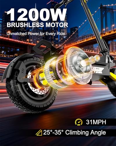Image of Electric Scooter Adults, Up to 31MPH,11 inch Off-Road Tires, 20 /45 Mile Range | 1200W /2400W,31MPH /40MPH, Fast E-Scooter,Heavy Duty, Full Suspension,Commuting