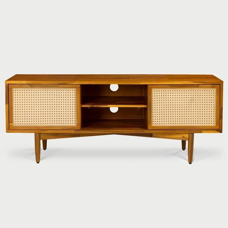 Image of MISAN Modern TV Table | Solid Sheesham Wood Sideboard TV Unit for Living Room, Bedroom, Office Furniture Stand | Wooden Free Standing Entertainment Unit Side Board Table with Storage (D-Hony)