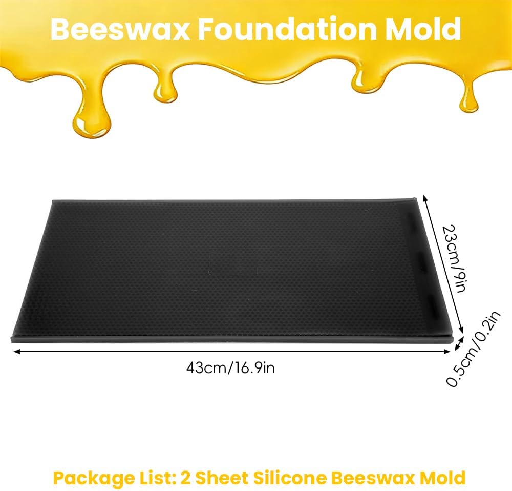 2pcs Silicone Beeswax Press Sheets, 43x23cm Beehive Wax Foundation Beeswax Embosser Machine 5.4mm Soft Press Sheet Mould Tools for Beekeeping Equipment Black