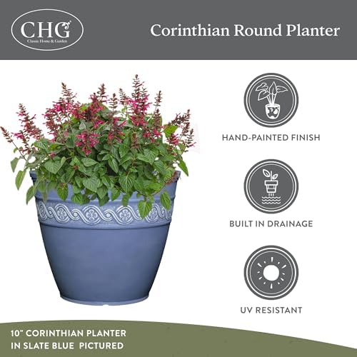 Classic Home and Garden 9413D-060 Corinthian Round Planter, 13", Cast Concrete - 3