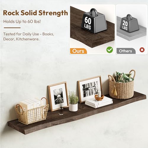 Image of Vivelove Wood Floating Shelves Live Edge 48 inch Set of 1, Dark Walnut