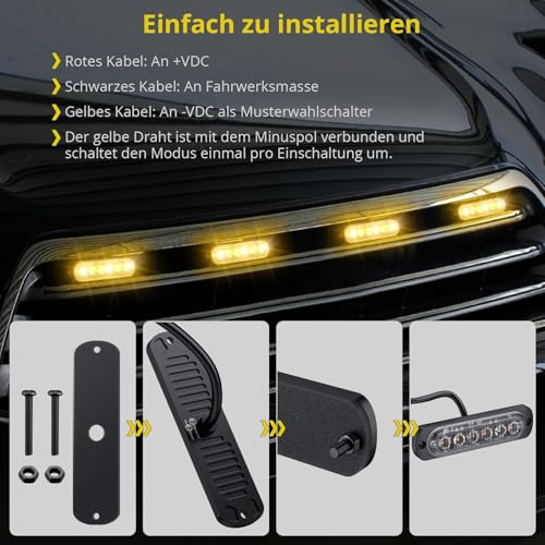 PROZOR Frontblitzer LED 4 PCS Warnleuchte 6 CREE LED Blitzer 12V / 24V Autolicht Orange 18 Modi Blitzlicht für PKW LKW