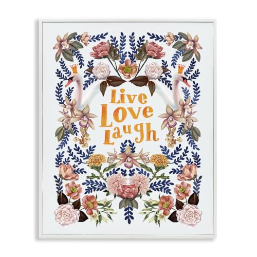 Live Love Laugh Swan Botanical Charm, 16 x 20 Inch Framed Giclée Print