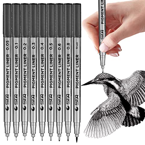 MUJINHUA Precision Micro-Line Pens, Set of 9 Black Micro-Pen Fineliner Ink Pens, Waterproof Archival Ink, Multiliner, Calligraphy, Sketching, Anime, Illustration, Technical Drawing, Office Documents