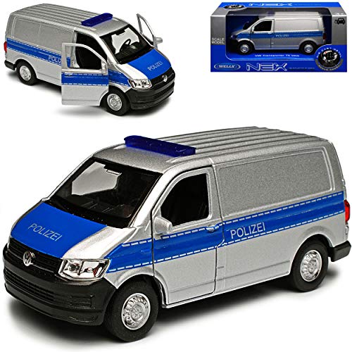 Volkwagen T6 Polizei Silber Blau Transporter Kasten Version T5 Ab 2. Facelift 2015 ca 1/43 1/36-1/46 Welly Modell Auto mit individiuellem Wunschkennzeichen Cover