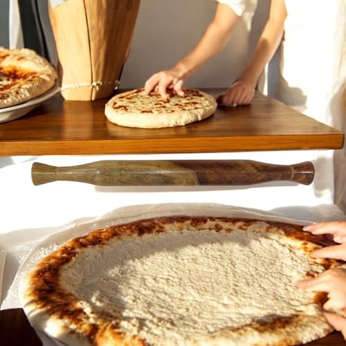 Natural Wooden Rolling Pin for Baking | Wood Belan Tapered Design Non-Stick Rolling Pin | Essential Kitchen Dough Roller for Fondant, Pizza, Pie, Cookie and Pastry,Dumpling (14 Inches)