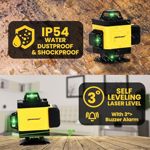 Image of TOMAHAWK LEV-1616-16 Lines Green Laser Level Pro - 4x360 4D Green Cross Self-Levelling Professional Laser Line for Construction with Two 360 Vertical /Horizontal Laser Level