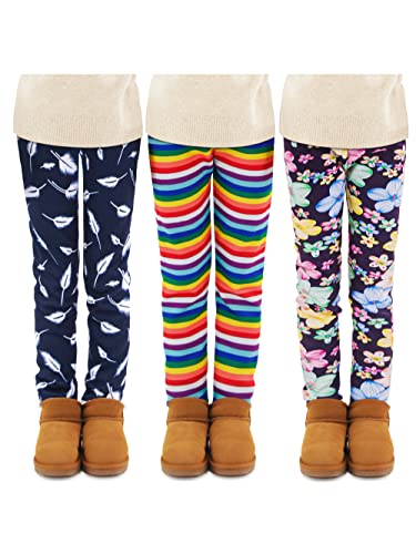TODDOR 3 Pack warme Mädchen Leggings Winter Dicke Vlies ausgekleidete Leggings Kinder Knöchel Länge Bedruckte Stretchhose Cover