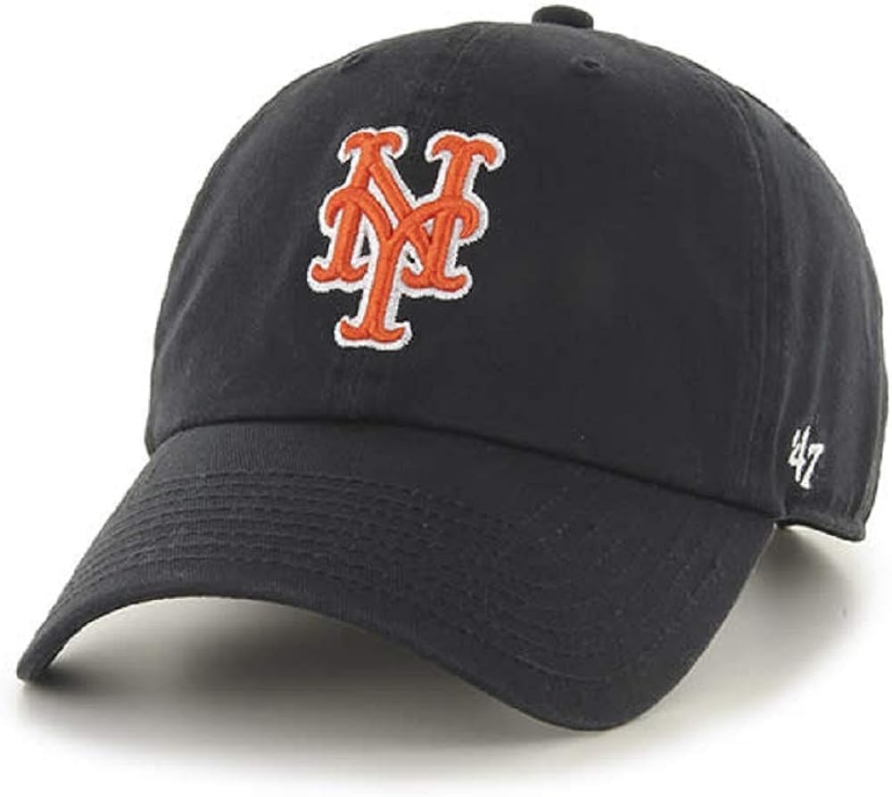 47 MLB Unisex-Adult Alternate Color Clean Up Adjustable Hat Cap - One Size, New York Mets Black, One size
