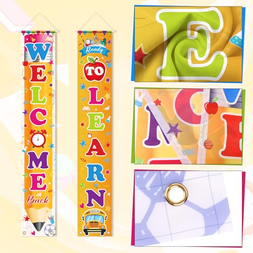 Image of Hooqict Welcome Back to School Door Banner Decorations Ready to Learn First Day of School Porch Sign Banner for Kindergarten Pre-School Primary Classroom Decorations