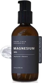 Rowe Casa Organics Magnesium Gel with Calming Essential Oils Topical Magnesium Supplement to Promote Sleep, Soothe Aching Muscles 4 Fl. Oz.