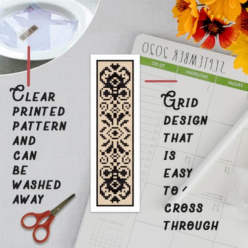 Image of BEUNITONE 6 Pcs Cross Stitch Bookmark Kit DIY Vintage Decorative Border Counted Cross Stitch Stamped Kits for Adults Beginners with Instructions Embroidery Bookmark Kit for Book Lovers 2.4x7.9 in