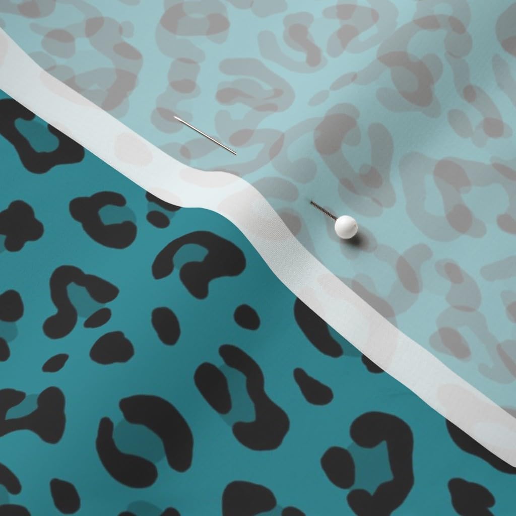 Spoonflower Fabric - Teal Blue Leopard Small Scale Spots Animal Print Cheetah Rockabilly Printed on Chiffon Fabric by The Yard - Sewing Fashion Apparel Dresses Home Decor