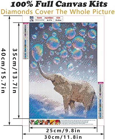 SANYOCZH 5D Diamond Painting Kits, DIY Full Round Drill Animal Elephant Diamond Art Kit for Adults kids Beginner, Crystal Gem Crafts Wall Decor for Home Office Room (12"x16", Elephant Blowing Bubbles)