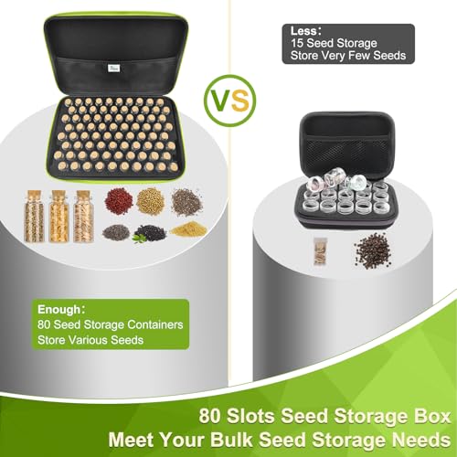 Image of 80 Slots Seed Storage Organizer with 40 Seed Envelopes, Sturdy Organizer Storage Box with Label Stickers, Glass Container for Flower Vegetable Garden Seed Saving (Seeds not Included)