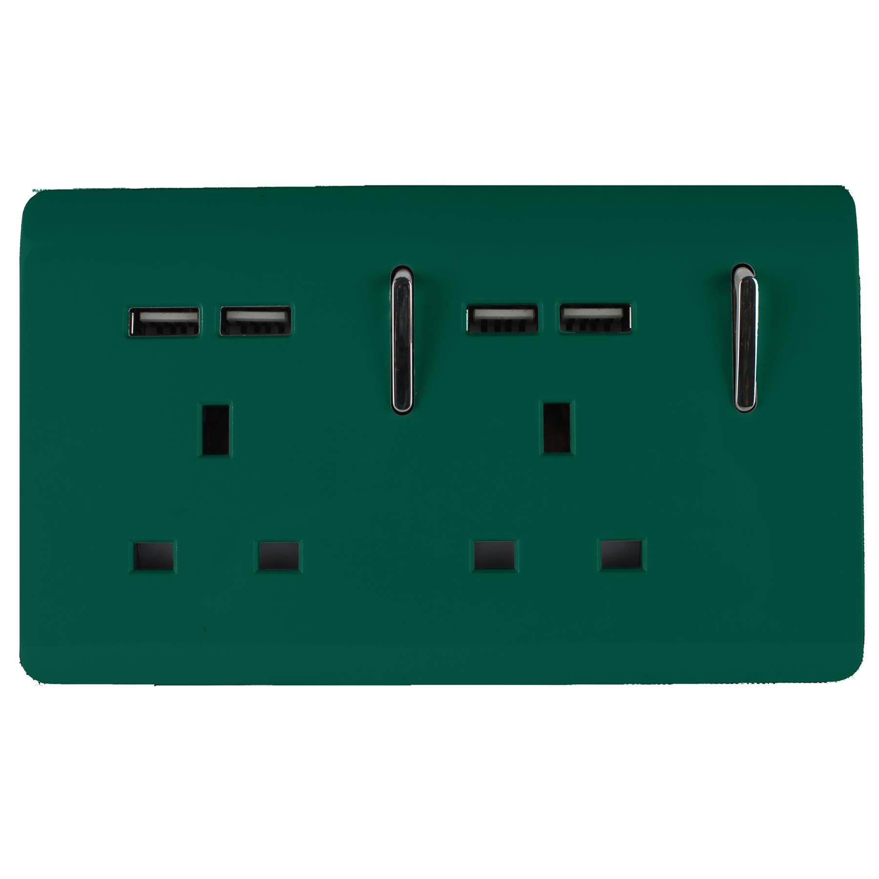 Trendi Switch Dark/Green 2 Gang 4 Port Usb 2100Ma Plug Socket In Forest