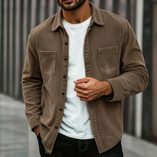 Carydety Work Jackets for Men Long Sleeve Corduroy Button Down Shirt Jacket - image 2