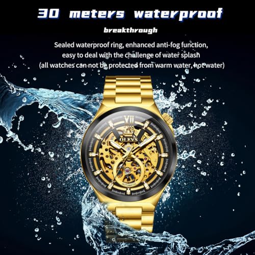 Image of OLEVS Mens Skeleton Watches Automatic Self Winding Mechanical Designer Luxury Dress Stainless Steel Waterproof Original Wrist Watches for Men