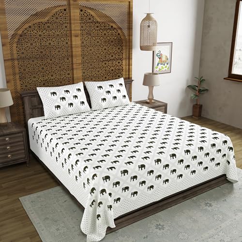 Image of BLOCKS OF INDIA Hand Block Printed 200 TC Cotton Super King Size Bedsheet (Brown Small ELE)