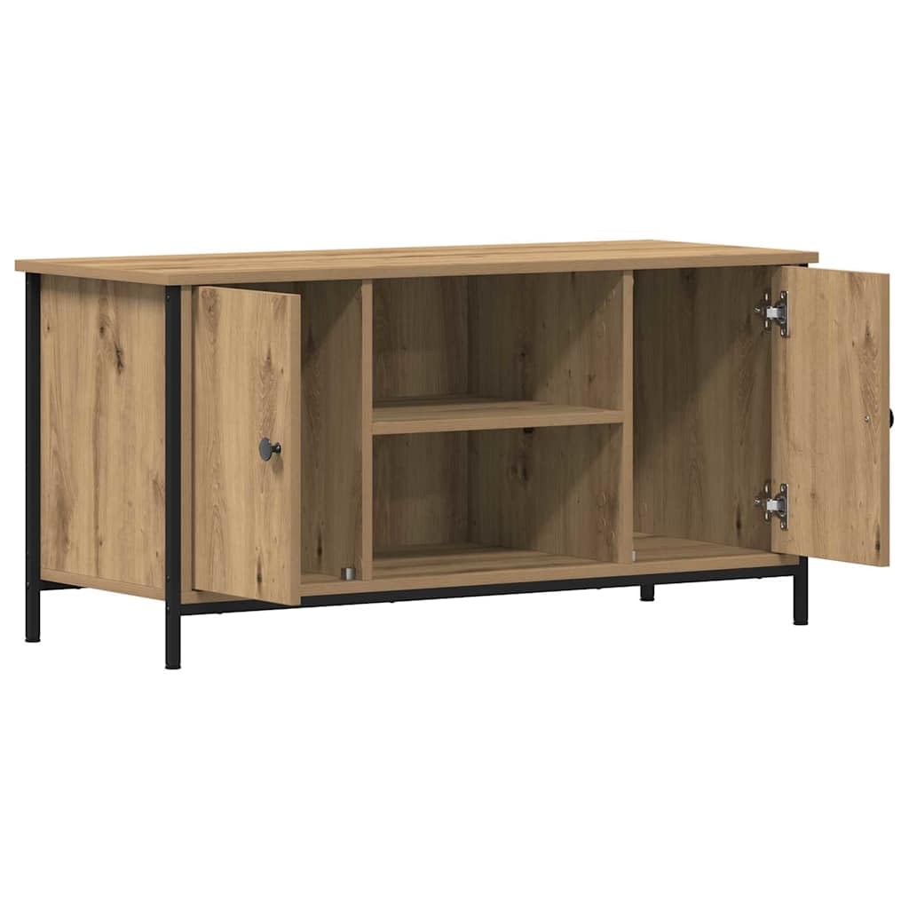 Mobile TV 100x40x50 Cm Console Multimediale in Derivati ​​del Legno con 2 ante e Ripiani Aperti (Querce artigianali)