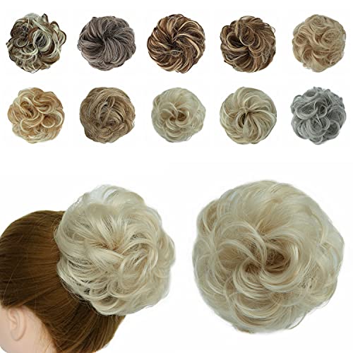 Generic, Messy Hair Bun Scrunchies Wavy Curly Synthetic Hair Extensions Donut Chigons Updo Hairpieces (Ash Bleach Blonde, 60A)