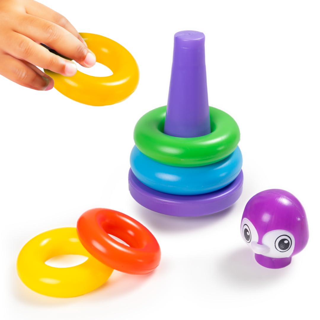 Ratna's Penguin Stacking Rings Junior Plastic Stack Up Educational Toy Multicolor 5 Rings Tower for Kids 1+ Years