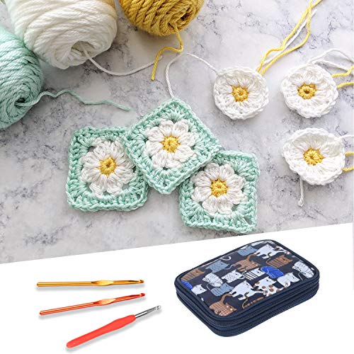 Teamoy Crochet Hook Case Empty, Crochet Hook Organizer With Multiple Pockets For Crochet Needles And Knitting Accessories, Cats Blue #TOP6