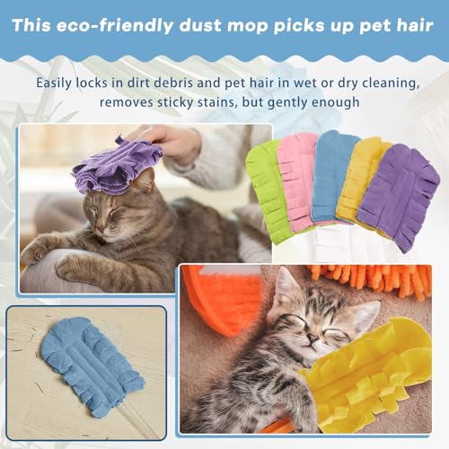 Image of Zubebe 20 Pcs Reusable Duster Refills Fleece,Rainbow Colors | Soft Polyester Fiber Flat Duster Refill Multi Surface Washable Cleaning Pad Tools for Home, Blinds, Car, Pet, Furniture, Fans