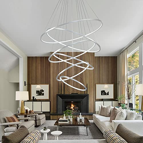 Royal Pearl Modern Led Chandeliers 6 Rings High Ceiling Chandeliers Large Contemporary Brushed Nickel Chandelier For Dining Room Living Room Staircase Entryway, 3000K 4000K 6000K #TOP5