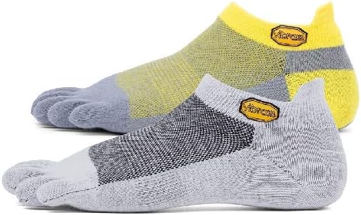 FiveFingers Athletic No-Show Socks - Athletic Socks - Athletic Athletic Socks - Athletic Socks with Fingers, Running, Hiking, Yoga, Training, Climbing-Yellow, Coolmax Grey, Nylon, Lycra-Size M
